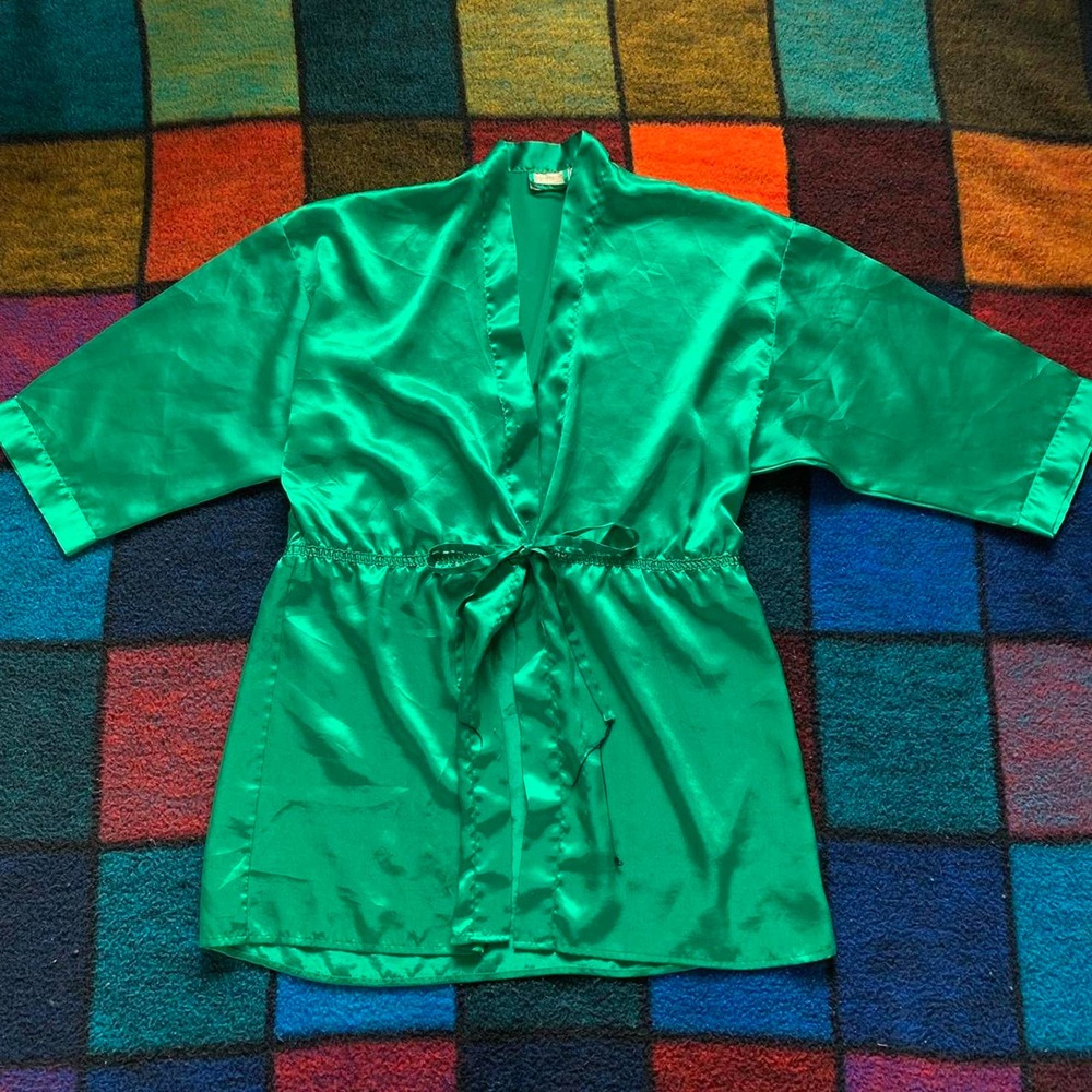 Vintage 80s Emerald Green Victoria's Secret Gold Label Robe